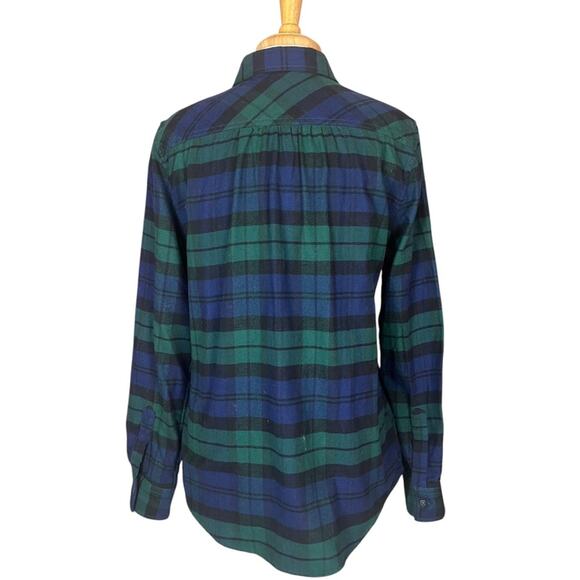Lands End Plaid Flannel Button Down Shirt Womens 10 Blue Green Tartan Boyfriend - Picture 4 of 8